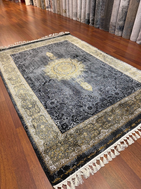 8x11 Ft Turkish Silk Rug Gray Gold Medallion Oriental Luxury Area Carpet New gallery