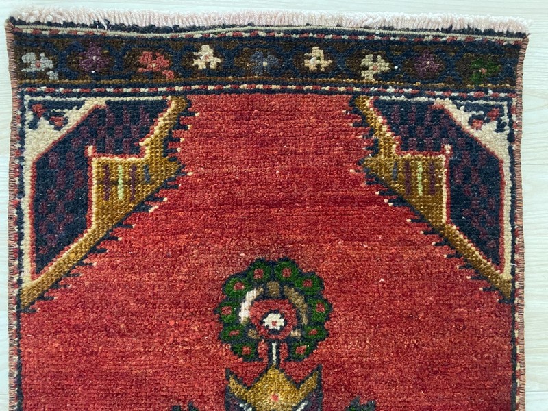 Antique Turkish Rug 1.4x3.1 ft Vintage Deep Red Tribal Small Runner Boho Mat gallery