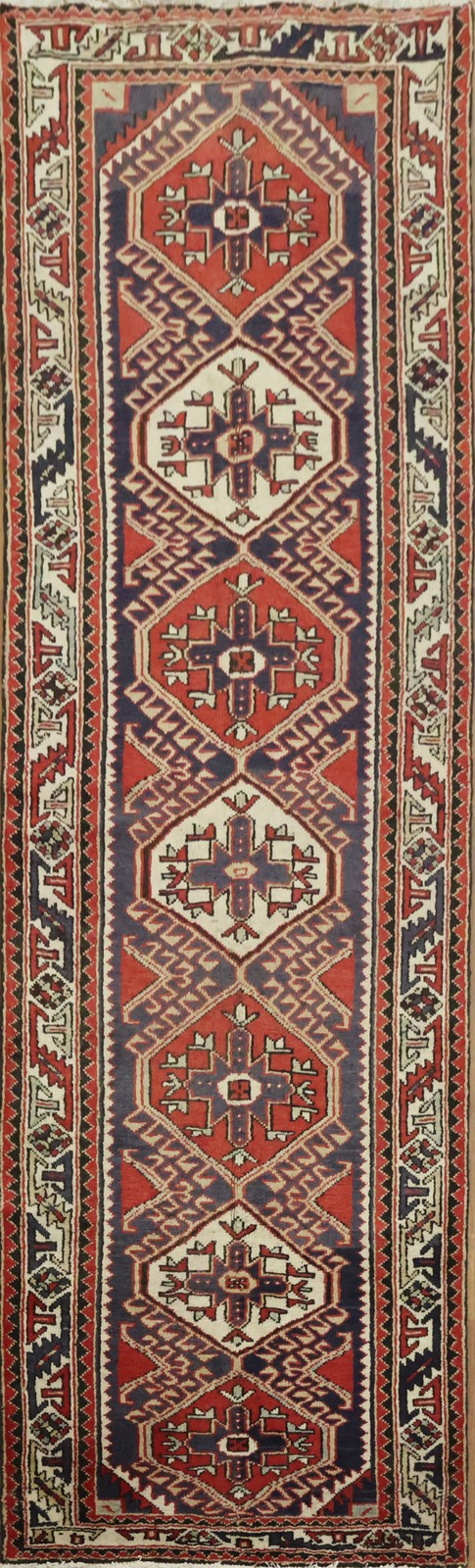 Cultural Elegance: 10 ft Runner Rug 3x10 Wool Hand-made Geometric Hallway Carpet gallery