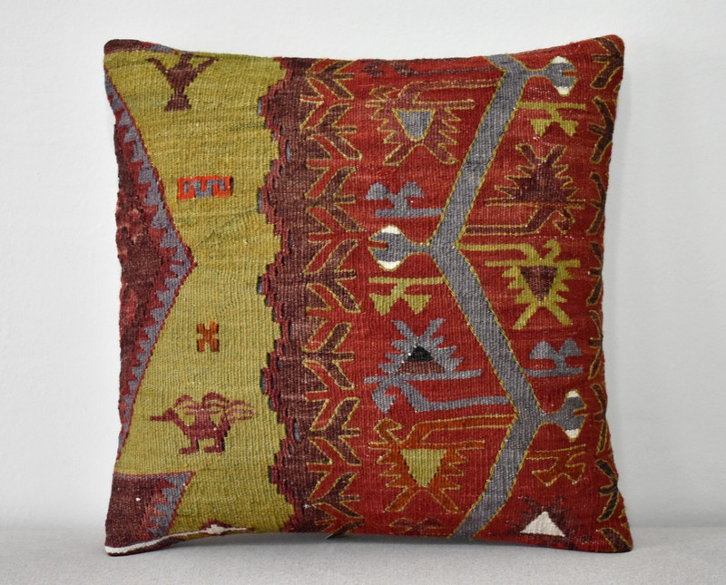 Turkish Kilim Pillow Cover Sofa Rug 16''x16'' Decorative Handmade Cushion Cover gallery