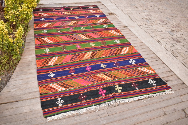 Turkish Kilim Rug 5x10 Size Handwoven Sivas Wool Multi Color Cicim 172x324cm gallery
