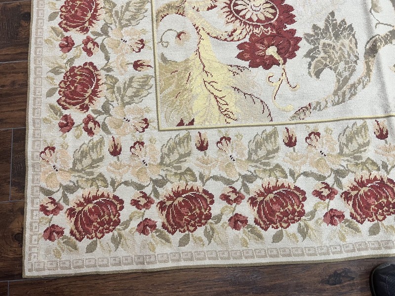 Needlepoint Rug 14 x 20 Wool Handmade Extra Large Vintage Floral Carpet gallery