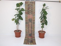 Turkish Patchwork Runner Rug 1.6×8.5 Ft (50×260 cm) Handmade Red Blue Long Hall