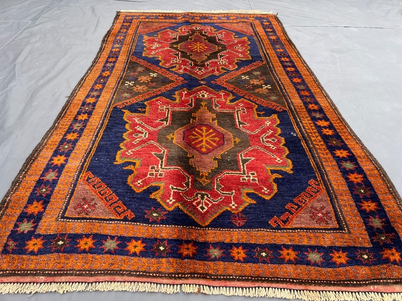 3'6x6 Ft Vintage Handknotted Caucasian Geometric Medallion Wool Rug gallery
