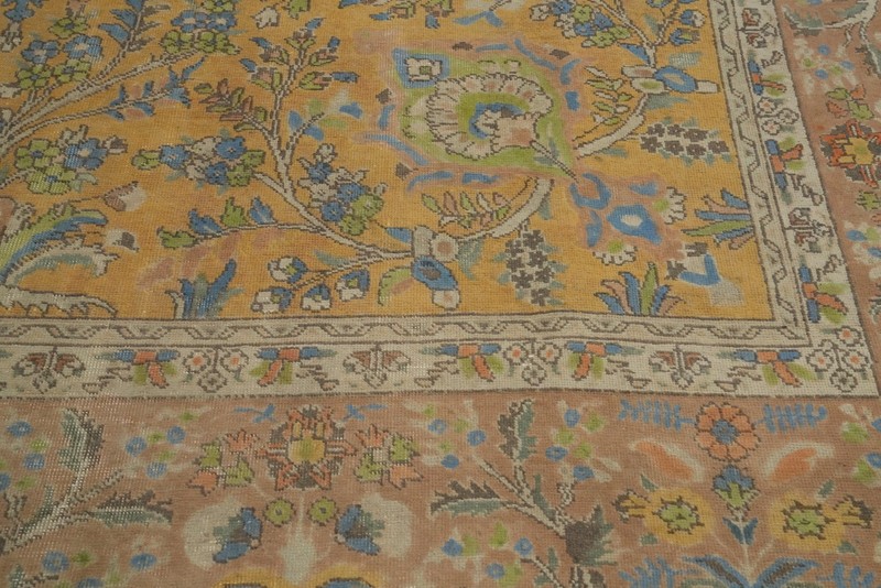 Vintage Over-Dyed Gold/ Brown Handmade Floral Traditional Room Size Rug 10x13 gallery