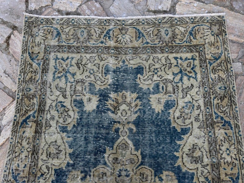 Hand-Knotted Vintage Rug 4x6 Blue Cotton Traditional Carpet Medium Size Anatolia gallery