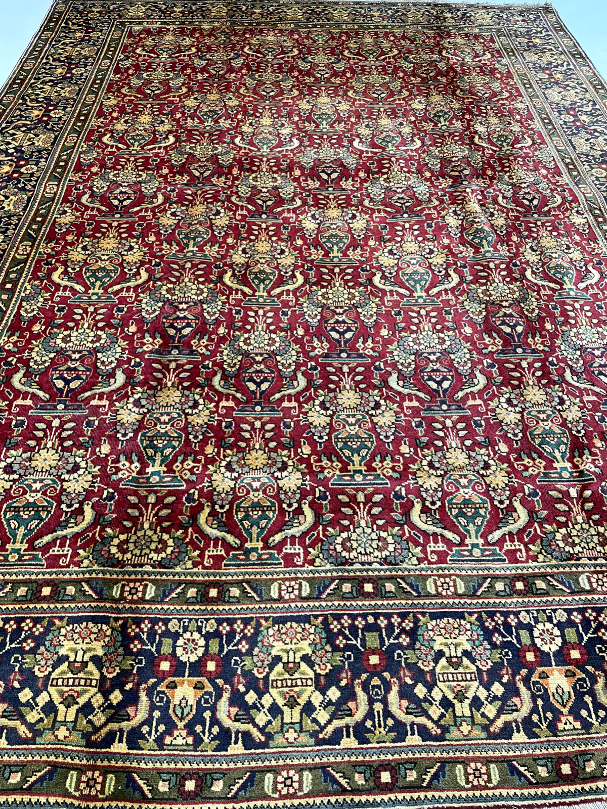 Antique Oriental Hand-Knotted Wool Area Rug Red/Navy Blue/Green 9'6" x 12'11" gallery