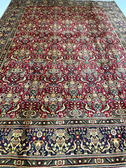 Antique Oriental Hand-Knotted Wool Area Rug Red/Navy Blue/Green 9’6″ x 12’11”