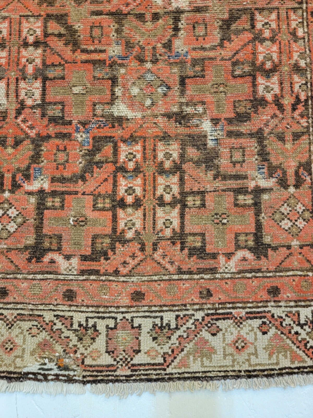 Antique Oriental Hand-Knotted Wool Runner Malayer Rust/Ivory 3'2" x 12'10" gallery