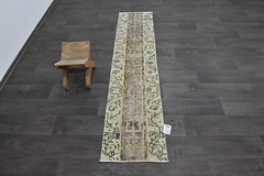Vintage Turkish Runner Rug 2x6ft Wool Anatolian Handmade Hallway Oushak GREEN