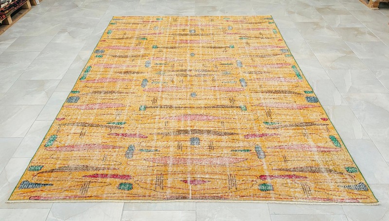 Vintage Turkish Art Deco Rug Hand-Knotted Area Rug 7x10 ft approx Zeki Müren Rug gallery