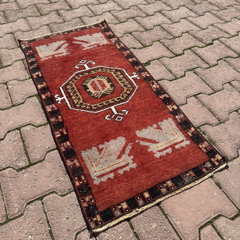 2x4 ft Rust Red Vintage Turkish Oushak Wool Rug With Black Border - Tariff Free gallery