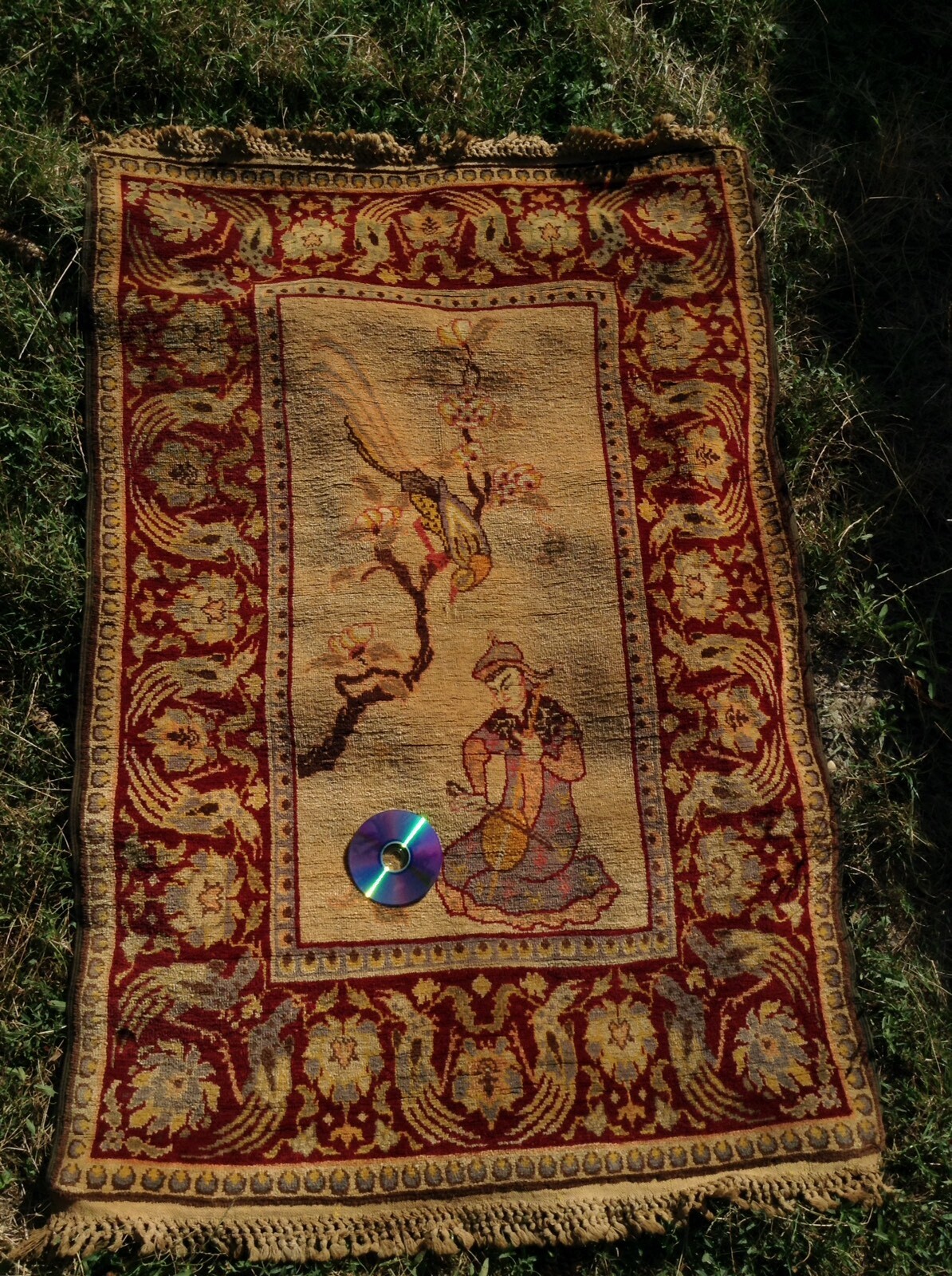 Chinese Antique Rug Carpet Wool Runner Handmade Music Peacock Bird Flower Art gallery