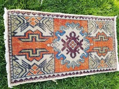 Bohemian Antique 1940-1950’s Wool Pile Vegy Dye Tribal Rug 1’7”x2’9”