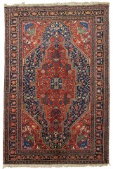 Authentic 100-Year-Old Traditional Hand-Knotted Wool 5×7 Area Rug in Red & Blue