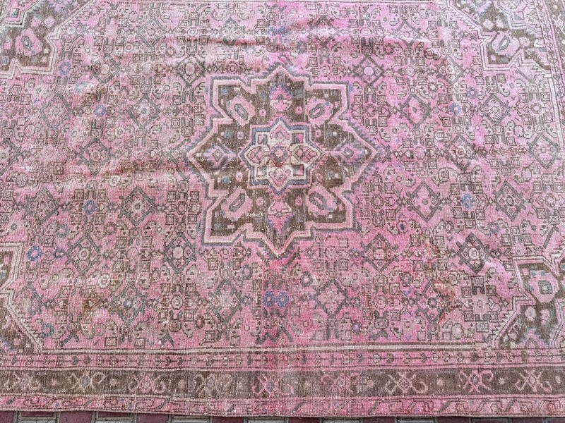 Antique Turkish Wool Carpet Area Rug 100 Years Old 4.8x7 Ft Pink Faded Rose gallery