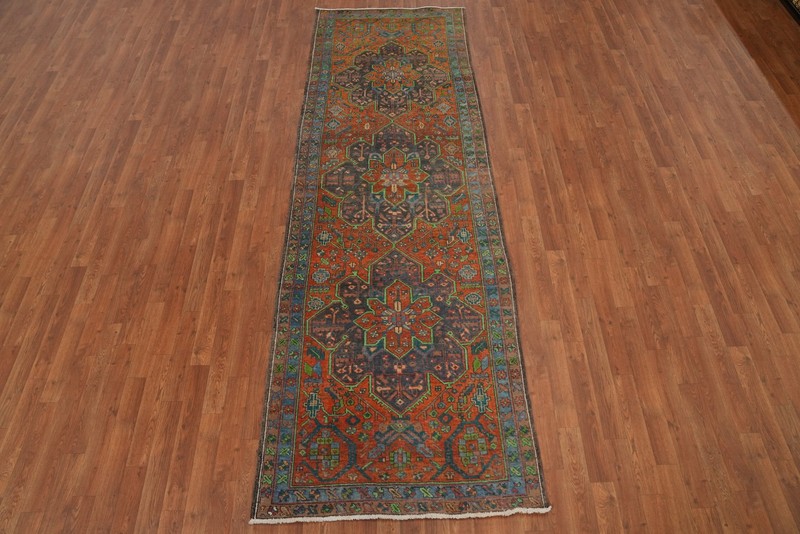 Semi-Antique Over-Dyed Orange Wool Hand-made Traditional 10 ft Runner Rug 3x10 gallery