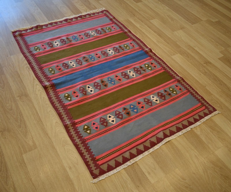 1970's Antique Caucasian Kazak Handmade Kilim 4Ft x 6Ft Free Express Shipping gallery