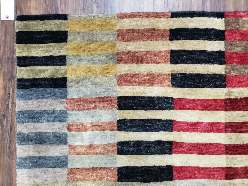 Modern Tibetan Rug 4' x 5' 9" Abstract Handmade Carpet Soft Wool Multicolor Nice gallery