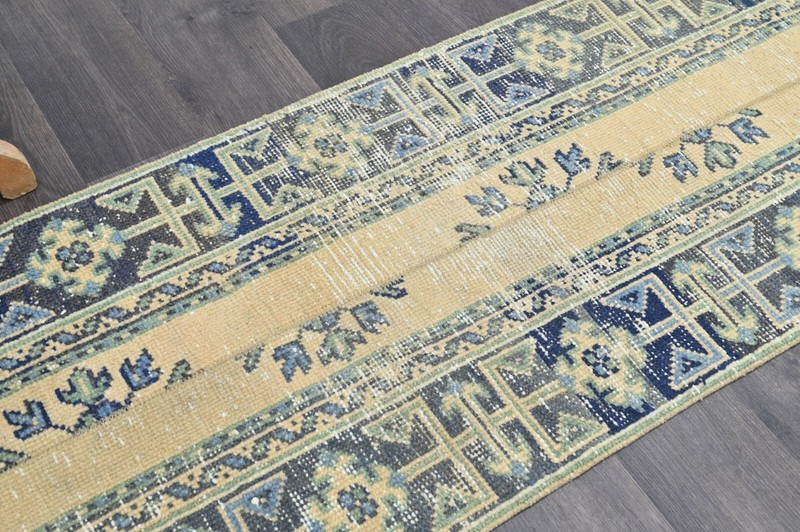Vintage Turkish Runner Rug 2x5ft Wool Anatolian Handmade Hallway Oushak BEIGE gallery