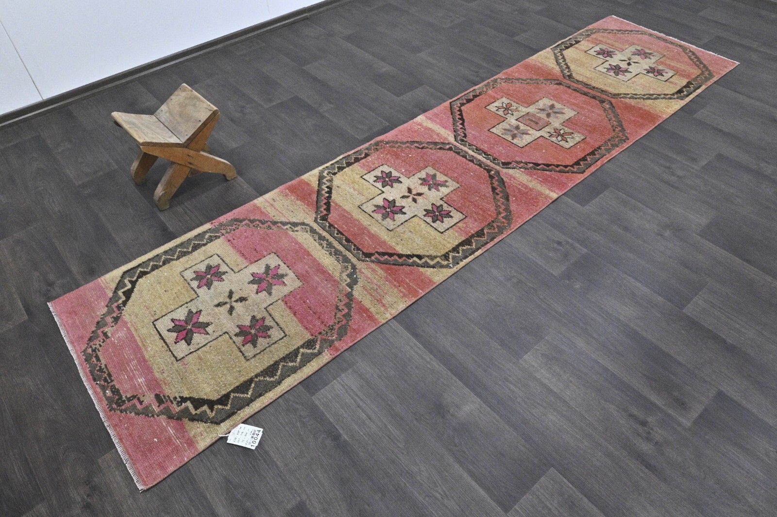 Vintage Turkish Runner Rug 2x10ft Wool Anatolian Handmade Hallway Oushak PINK gallery