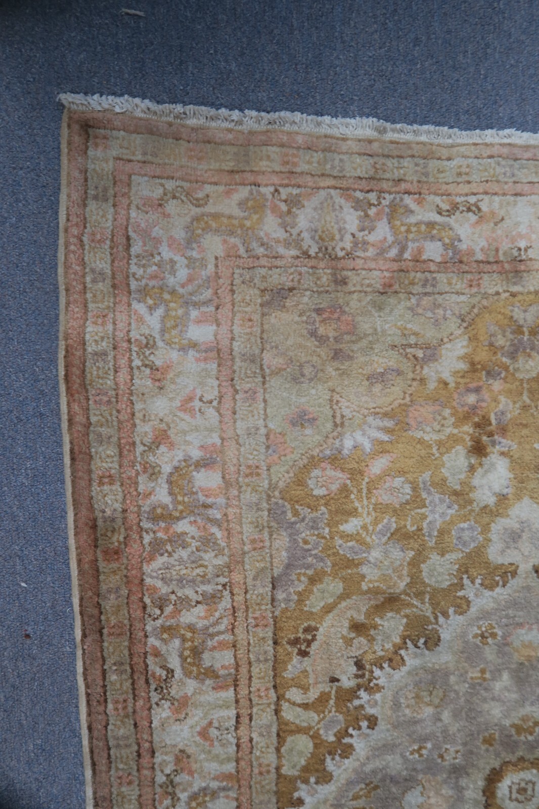 Vintage Hand Knotted Silk Kayseri Hereke Gold Medallion Turkish Rug 34" x 51" gallery