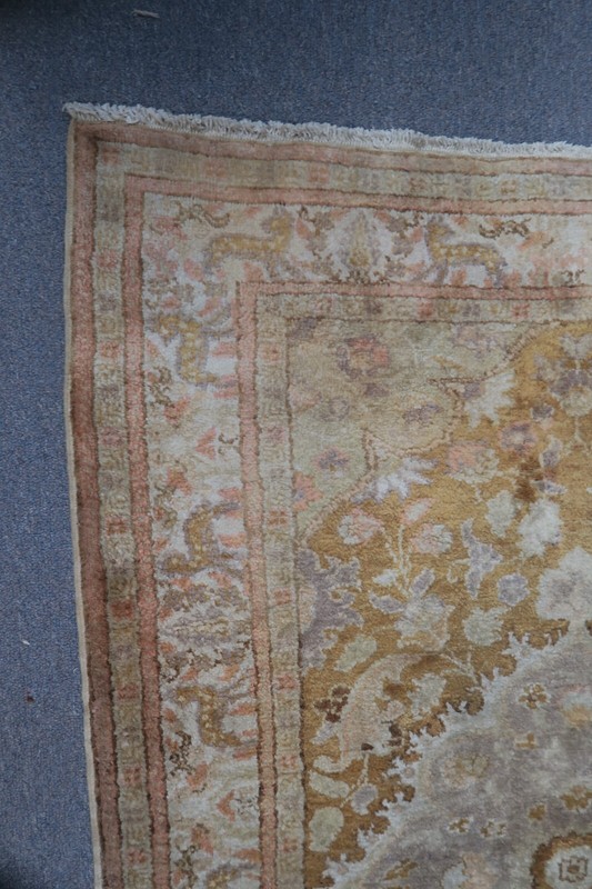 Vintage Hand Knotted Silk Kayseri Hereke Gold Medallion Turkish Rug 34" x 51" gallery