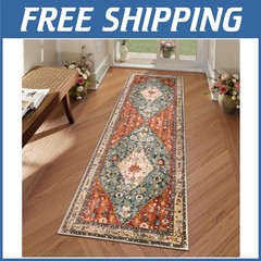 Boho Washable Runner Rug 2x6ft – Non Slip Hallway Carpet`/“