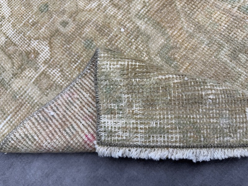 1x3 Hand-Knotted Wool Turkish Door mat, Beige Green Pink Vintage Small Rug gallery