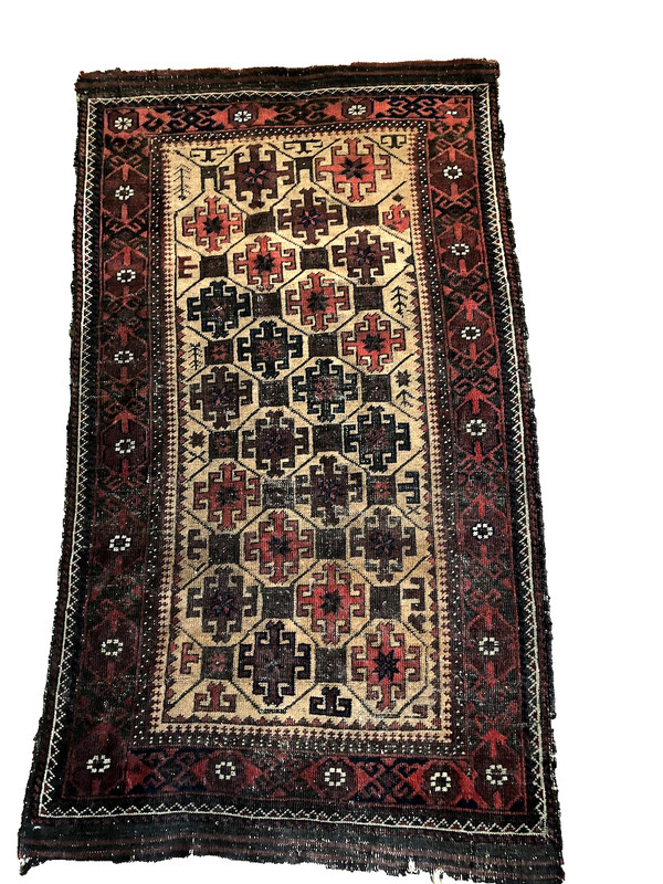Antique Afghan rug 100% wool hand tied and dyed Tarantula pattern 53" x 29" gallery