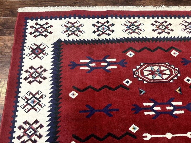 Belgium Power Loomed Rug 8x11 Navajo Native American Design Dark Red Ivory gallery
