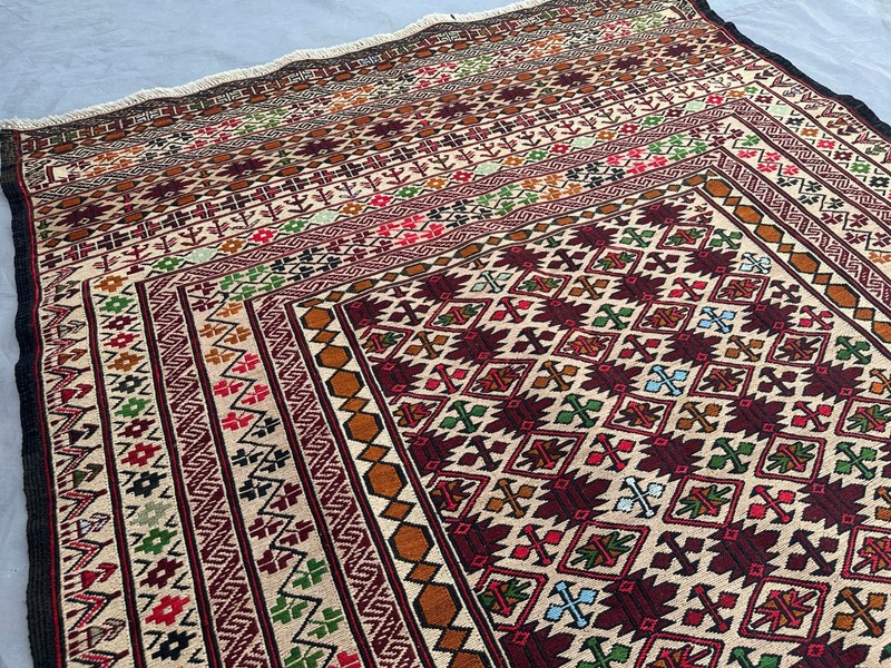 4x6'2 ft Afghan Sumak Kilim Rug Hand Woven Wool Tribal Vintage Kitchen Area Rug gallery