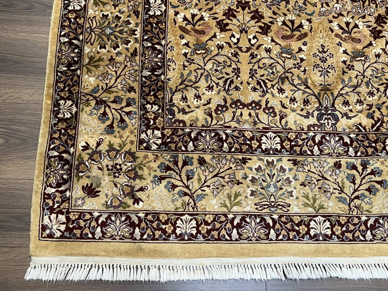 Indian Oriental Rug 6x9 Allover Floral Motif Birds Tan/Cream Fine Wool Carpet gallery