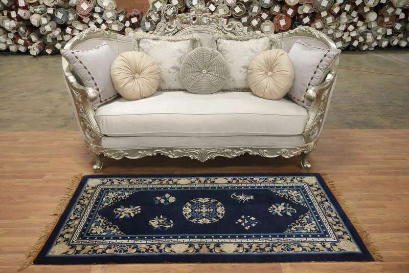 Vintage 3x6 Hand-Knotted Wool Rug with All-Over Geometric Design in Rich Blue gallery