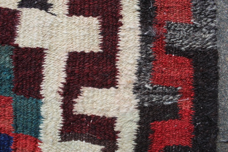Vintage Traditional Hand Made Oriental Wool Red Blue Kilim 350x160cm gallery