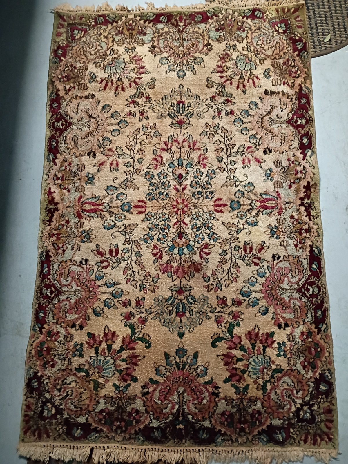 Hand-Knotted Oriental Floral Wool Rectangle Rug Beige Red Green Black gallery