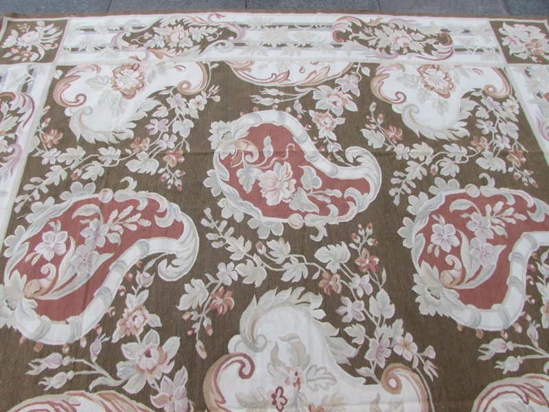 Fine Vintage Hand Made French Design Wool Brown Original Aubusson 308X245cm gallery
