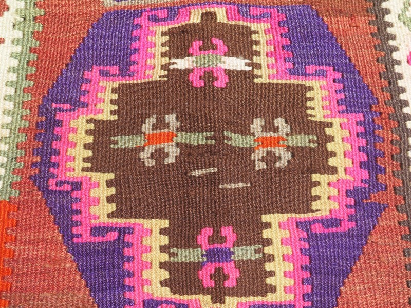 Vintage Turkish Brown Orange Geometric Accent Rug Kelim Carpet 56"X34" gallery