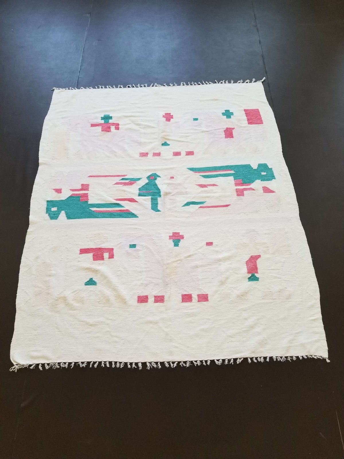 Fine Vintage Traditional Hand Made Oriental Wool Cyan Pink Kilim 196x155cms gallery