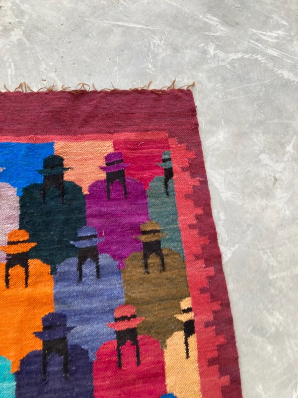Vintage Handmade Peruvian Pictorial Wool Kilim Runner Rug 154x52 cm gallery