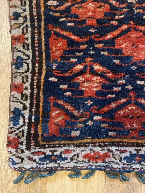 Vintage Rug Piece Blue Hand Knotted Wool 1' 6 x 1' 8 gallery