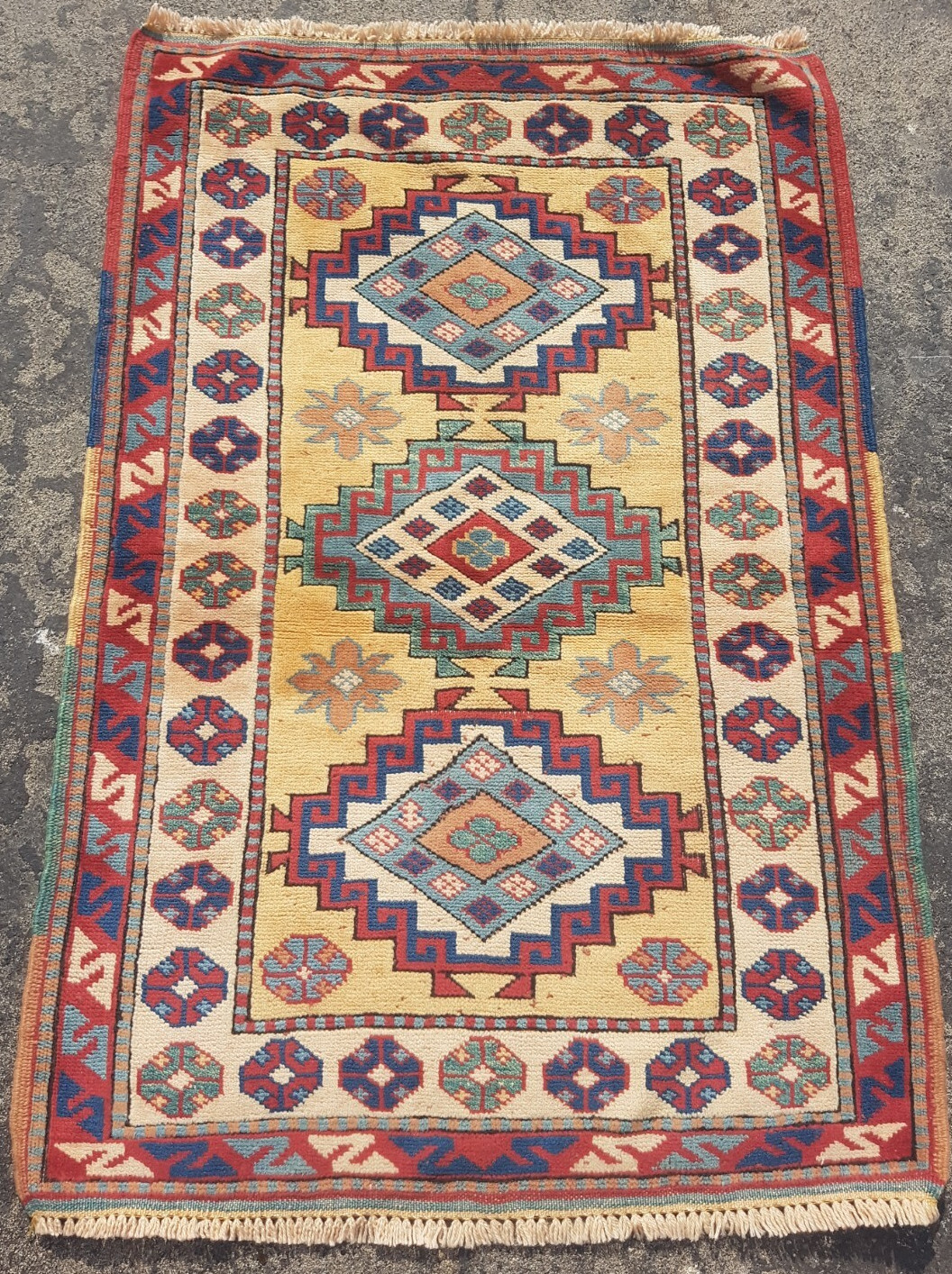 Vintage Hand Made Traditional Rug Oriental Wool Multicolor Carpet 135x91 cm gallery