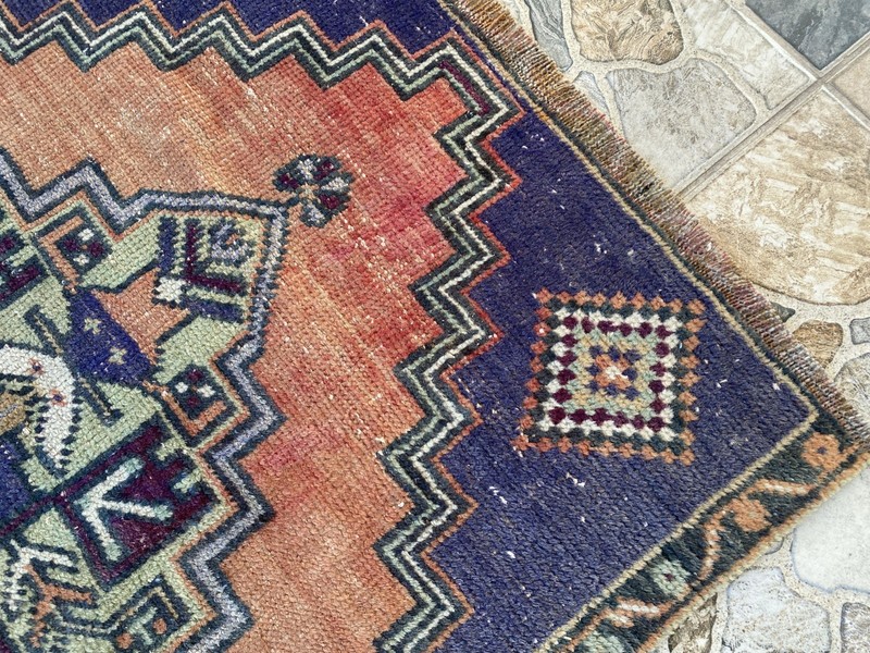 Handmade Vintage Turkish Wool Rug 2.5x4.6 ft Tribal Geometric Anatolian Carpet gallery