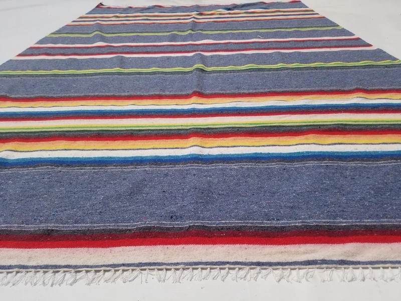 Vintage Traditional Handmade Mexican Serape Wool Multi Kilim 7.5x5.1ft gallery