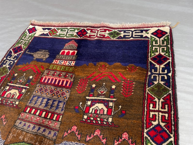 2'11x4'9 ft Vintage Afghan Pictorial HandKnotted Wool Minaret Landscape Area Rug gallery