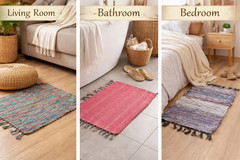 Handwoven Rag Rug Door Mat | Eco Friendly Cotton Entryway Boho Floor Mat
