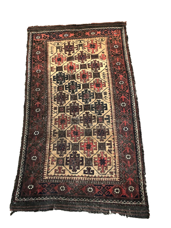 Antique Afghan rug 100% wool hand tied and dyed Tarantula pattern 53" x 29" gallery