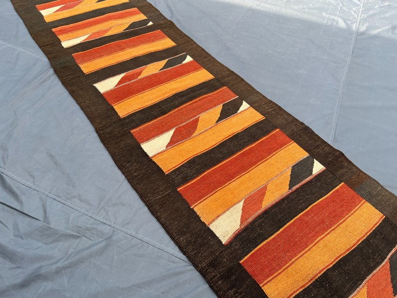 2'7x13'4 ft Afghan Kilim Runner Rug – Handwoven Wool Modern Tribal 14ft Long Rug gallery