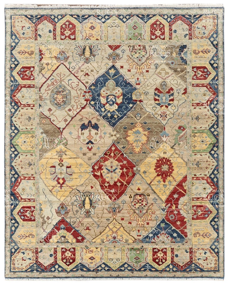 8x10 ft Beige Hand made Traditional Living Area Rugs, Contemporary Floor Carpet