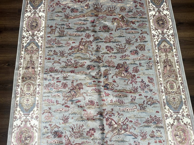 Turkish Silk Rug 5x7, Hunting Design, Animal Pictorials gallery